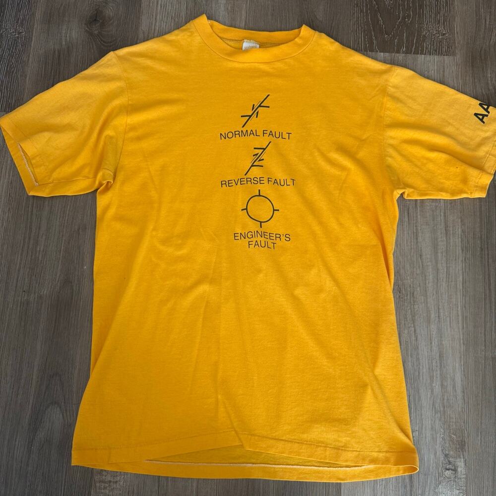 Vintage 80's 'engineer's fault" AAPG yellow t shirt sportswear tag size L